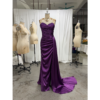 Laurence Eggplant Stretch Satin Ruched Mermaid Gown - Craftsmanship Detail 1