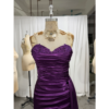 Laurence Eggplant Stretch Satin Ruched Mermaid Gown - Bodice & Neckline Detail
