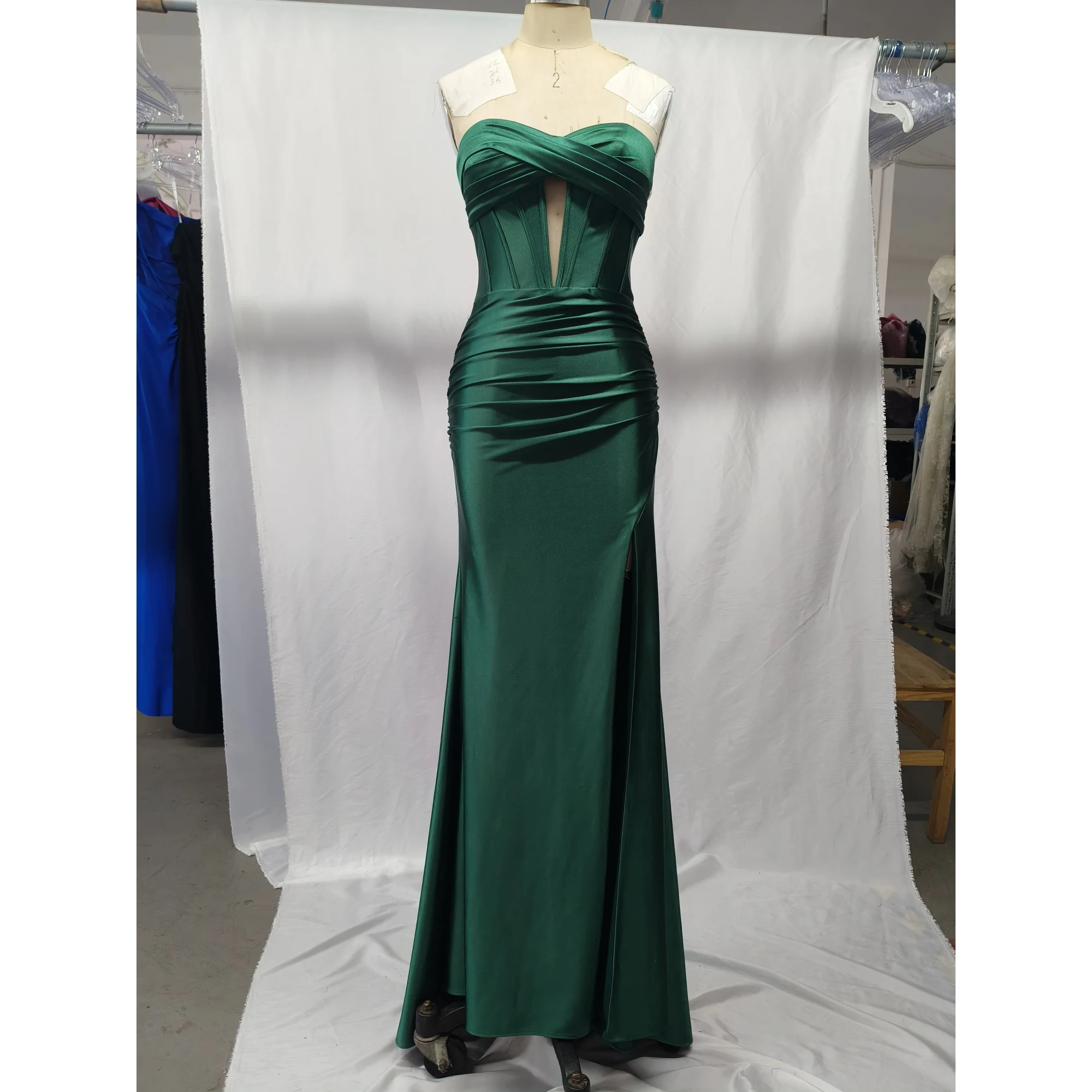 Jennifer Teal Stretch Satin Mermaid Gown in Teal