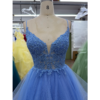 Gianna Sky Blue Lace Applique Tulle Ball Gown - Bodice & Neckline Detail